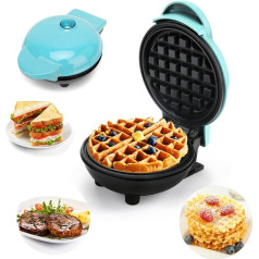 LOMUG Mini Waffle Iron Round, Small Waffle Maker with Non-Stick Coating, Belgian Waffle Machine, Retro Waffle Machine, Household Pancake Maker for Waffle Pancakes, Burgers, Children's Birthdays