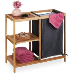 Relaxdays Bamboo Laundry Basket, 3 Shelves, Removable Fabric Bag, H x W x D: 65 x 68 x 33 cm, Bathroom Laundry Hamper, Natural/Grey