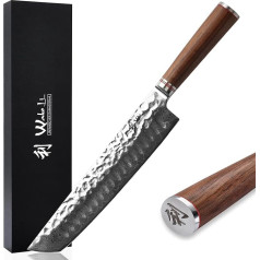 Wakoli Tanto Walnut Damascus Knife Chef's Knife with Sharp 20 cm Blade Made of 67 Layers I Damask Kitchen Knife & Professional Chef's Knife Made of Real Damascus Steel with Hammer Strike and Walnut