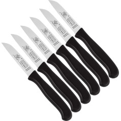 Solingen Germany Vegetable Knife, Smooth Cut, BPA-Free Kitchen Knife, Very Sharp, Straight Blade, Rustproof, Knife Set, Paring Knife (Black, 6)