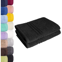 Lavea Set of 2 Bath Towels 70 x 140 cm, Black, 100% Cotton, with Hanger - Emma Bath Towel Series - for a Luxurious Bathing Experience