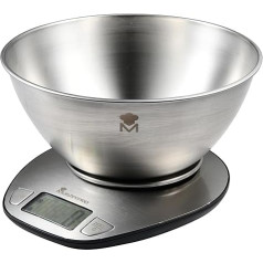 MasterPRO Foodies - Electronic Kitchen Balance of 21.5 x 21.5 x 13 cm - Stainless Steel - Kitchen Balance with LCD Screen - Capacity up to 5 kg - Very Easy to Use