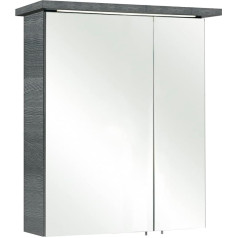 Pelipal Quickset 328 Bathroom Mirror Cabinet in Graphite Structure Landscape Replica with LED Lighting, 60 cm Wide, Bathroom Cabinet with Mirror, 2 Doors and 2 Shelves