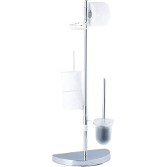 Relaxdays, Chrome Universal Toilet Brush Holder Toilet Brush with Container, Shelf, 360° Rotating Elements, 86 cm High