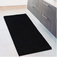 Extra Large Soft Plush Chenille Bathroom Runner Rug, Absorbent Microfiber Bath Mat, Machine Washable, Non-Slip Grip, Shag Carpet Great for Bath, Shower, Bedroom, or Door Mat (Black, 120 x 70 cm)