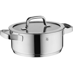 WMF Compact Cuisine Cooking Pot 24 cm Glass Lid Stewing Pot 4.1 Litres Polished Cromargan Stainless Steel Inside Scale Stackable Saucepan Induction Uncoated