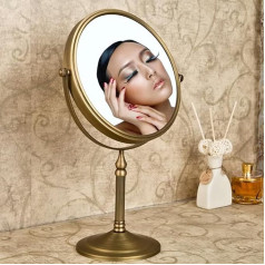 Weare Home Retro Round Mirror Made of Brass, Antique Cosmetic Mirror, Double-Sided, 3x Magnification, 360° Rotatable Makeup Mirror for Home