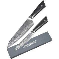 SCHNEIDWERK Kiritsuke Knife Set Premium G10 Handle Damascus Knife, 2 Piece Kitchen Knife Set, 67 Layers Stainless Steel Damascent, Very Sharp Chef's Knife Made of Damascus Steel, Damascus Steel,