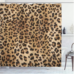 ABAKUHAUS Leopard Print Shower Curtain, Wildlife Skin Fabric Fabric Bathroom Decoration Set with Hooks, 175 x 200 cm, Pale Brown Black