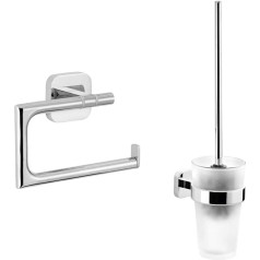tesa® ELEGAANT Toilet Roll Holder without Lid + tesa® ELEGAANT Toilet Set Elegant Design Metal Chrome-Plated with Adhesive Solution