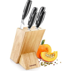 Tescoma GrandCHEF Knife Block with 5 Knives and Solid Wooden Block, Premium Japanese Stainless Steel, Hardened Ash Wood Handles, Perfection and Elegance in Your Kitchen
