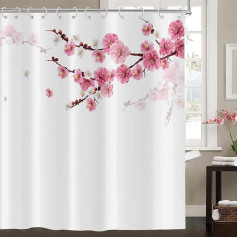 Hnmdmyi Shower Curtain, Cherry Blossoms, 180 x 180 cm, Pink Flowers Shower Curtains, Japanese Asian Style, Sakura Art Bath Curtain, Waterproof, Polyester Fabric, Washable Bath Curtain for Bathroom