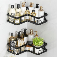 Bosdontek Shower Shelf Corner No Drilling Pack of 2 Shower Shelves No Drilling Bathroom Shelf Self-Adhesive Shower Shelf Corner Shower Shelf Black Bathroom Shelf Corner Shelf for Bathroom Kitchen with