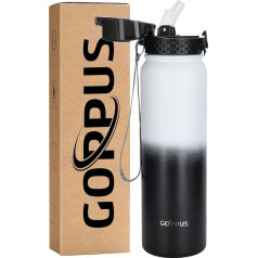 GOPPUS Thermos Flask with Straw, Double-Layer Stainless Steel Drinking Bottle, 1 Litre Insulated Flask, Leak-Proof Sports Water Bottle, Carbonated Water Bottle, BPA-Free Drinking Bottle
