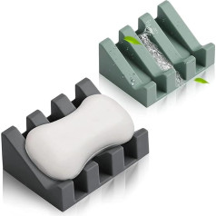 Silicone Soap Dish with Drain Soap Holder Sponge Holder Dishwasher Accessories Kitchen Bathroom Accessories (Grey & Light Green)
