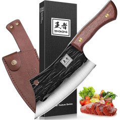 ENOKING Kitchen Knife, Professional Knife, Hand-Forged Chef's Knife, Outdoor Chinese Chef's Knife Made of Carbon Steel with Full Tang Handle, Chopping Knife for Kitchen, Camping, BBQ (16 cm)