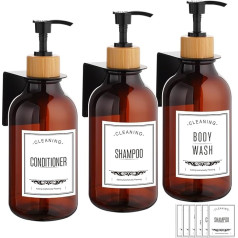 CRROEL Soap Dispenser 500ml No Drilling Shower Soap and Conditioner Dispenser with 6 Waterproof Labels and 3 Wall Soap Bottles for Bathroom 3 Pack