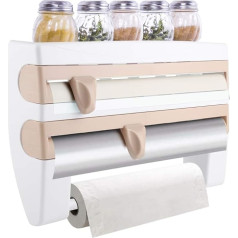 Wall Mounted Foil Cling Film and Roll Holder Dispenser, Kitchen Roll Holder, Kitchen Cling Film Rack, Multifunctional Foil Storage Rack, Cling Film Cutter