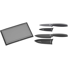 WMF Touch Chopping Board, Carving Board, Black, 32 x 20 cm, Rectangular, Made of Plastic, Juice Grooves, Dishwasher Safe, Easy Cleaning & Knife Set, 2 Pieces, Touch Black, 2 Knives, Kitchen Knives