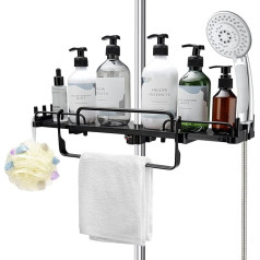 CuieTuee Shower Shelf No Drilling Telescopic 32-48 cm with Removable Towel Holder Bathroom Organiser Shower Shelf for Hanging Shower Shelf No Drilling for 18 mm - 25 mm for Shampoo and Shower Gel -