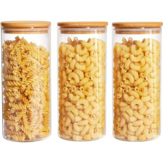 Glass Storage Jars with Lids 1000ml Pack of 3 Borosilicate Glass Transparent Airtight Food Storage Containers with Locking Lids Tea Coffee Beans Flour Candy Biscuits Spices Cereal