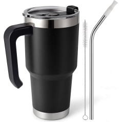 EQARD Thermal Mug with Straw and Handle Drinking Cup with Lid Coffee Mug to Go with Splash-proof Lid and Tube Brush Stainless Steel Cup for Hot Cold Drinks BPA Free Gifts Father's Day
