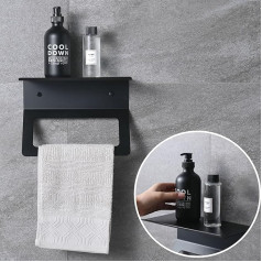 DEKAZIA® Towel Holder Black Matt Towel Holder Bathroom Towel Holder Wall Shower Wall Towel Rail Guest Towel Holder Towel Rack Bath Towel Holder Towel Holder Drilling Tea Towel Holder Kitchen