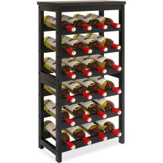 STELLSTAR 24 Bottle Wine Rack Freestanding Base, 6 Tier Wine Display Storage Shelves with Table Top, Bamboo Wine Bottle Holder Stand with Wave Bars for Kitchen, Dining Room, Pantry, Black