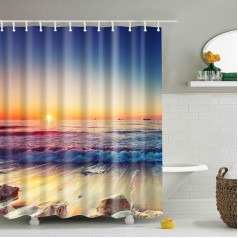 JameStyle26 Shower Curtain Digital Print Including Curtain Rings Anti Mould Beach Orient Animal Motif Bathroom Bath Washable (Sun, 180 x 200 cm)