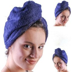 LLAMAXY 100% Pure Organic Cotton Hair Towel Hair Drying Towels for Adults and Kids Hair Turban - Hair Wrap Towel - Quick Twist Rapid Dry Towel - Cap - Pack of 2 Blue