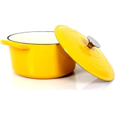 Echtwerk Cast Iron Casserole Pot with Enamel Coating, Cast Iron Casserole with Lid, Round Bread Baking Pot, Suitable for Ovens, Grill, BBQ and Induction, Yellow, 3.5 L, Diameter 22.5 cm, Large