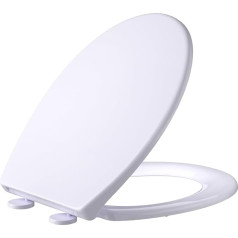 Toilet Lid with Soft-Close Mechanism, Premium Toilet Seat with Soft-Close Mechanism, Oval White Duroplast Toilet Lid with Antibacterial Quick Release Function and Soft Close Toilet Seat, Easy to