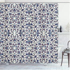 ABAKUHAUS Arabesque Moroccan Oriental Shower Curtain, Fabric Fabric Bathroom Decoration Set with Hooks, 175 x 180 cm, Vermilion Indigo