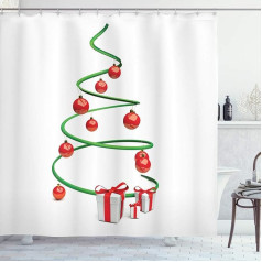 ABAKUHAUS Christmas Shower Curtain, Abstract Christmas Tree, Fabric Fabric Bathroom Decoration Set with Hooks, 175 x 200 cm, Green White Red