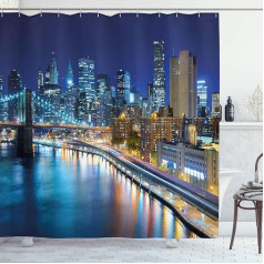 ABAKUHAUS City Shower Curtain, View of New York City, Waterproof, Opaque, Includes 12 Rings, Long-Lasting Bacteria and Mould Resistant, 175 x 200 cm, Multicoloured