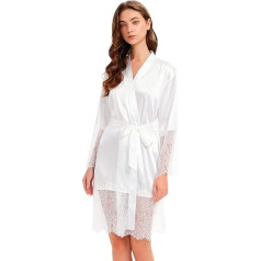 Prodesign Women's Satin Dressing Gown Lace Thin Bathrobe Sexy Kimono Robe with Belt Bridesmaid Nightdress for Bride