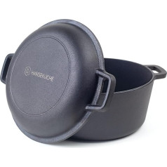 Hanseküche Cast Iron Pot - Pre-seasoned Pot for Baking Bread with Diameter 26 cm - High-Quality 2-in-1 Set Including Pan, Casserole Pot, Cast Iron Pot for Baking Bread, Pot Grill
