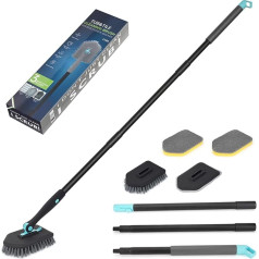 3 in 1 Bath Scrubber with Handle - 180° Rotating Bathroom Cleaning Brush with 50 Inch Long Handle, Shower Cleaning Brush for Shower Tray Tile Wall (Includes 4 Brush Heads) (Black)