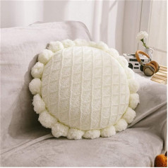 Nicole Knupfer Round Boho Decorative Cushion, Decorative Cushion with Pompoms, Tufted, Woven Seat Cushion, Home Sofa Decor, 50 cm (White)