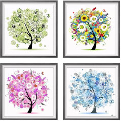 LOMTRATS Easy Stamped Cross Stitch Kits 11CT Embroidery Starter Kit DIY Needlework Craft Tree of Life Four Seasons for Beginner or Novice