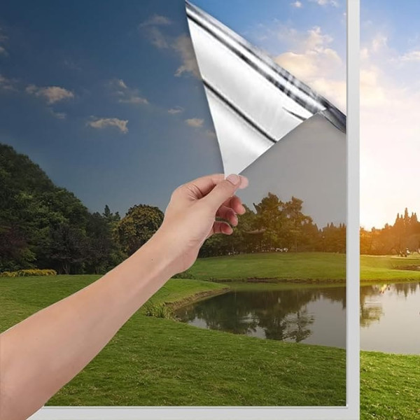 Window Film, Privacy Film, Self-Adhesive, Mirror Film, Privacy Screen, Reflective Window Film, Heat Insulation, Sun Protection, UV Protection, Window Film (Silver, 80 x 400 cm)