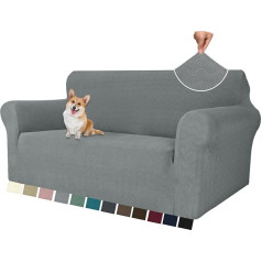 YSTELLAA Stretch Sofa Cover 2 Seater, Sofa Protector Non-Slip with Armrest, Thick Sofa Cover for Dogs, Cats and Pets, Universal Jacquard Sofa Cover, Washable Sofa Cover, Light Grey