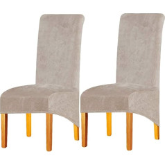 LANSHENG Stretchy XL Chair Covers for Dining Room Chairs, Stretch Spandex with Elastic Band Chair Cover, Velvet Large Dining Chair Slipcovers for Restaurant, Hotel, Party, Banquet (Camel, Set of 2