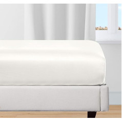 California Design Den Fitted Sheet 160 x 200 cm 100% Organic Cotton Cooling Percale Fabric Lightweight Transition Fit Crisp with Deep Pocket Ivory Fitted Sheet