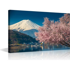 TISHIRON 1 Piece Spring Wall Pictures for Living Room Cherry Blossom Paintings on Canvas Wall Decoration Art Mountain Fuji Nature Landscape Bedroom Wall Art Modern Artwork Framed Ready to Use