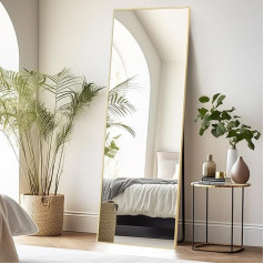 Melodieux Full Length Full Length Mirror 161 x 52 cm Modern Large Freestanding Mirror Gold Aluminium Frame Dressing Mirror Wall Mounted Mirror for Living Room Bedroom