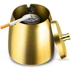 GothicBride Black Heavy Stainless Steel Ashtray with Lid, Storm, Wind, Non-Slip Base for Outdoor and Indoor, for Cigarette Remnants and Ashes, in Garden, Bar, Office (Gold, M, 10 x 8 x 10 cm)