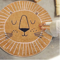 Round Rug Diameter 100 cm Brown Yellow Little Lion Head Pattern Rugs for Children's Room Living Room Dining Room Bedroom Floor Sofa