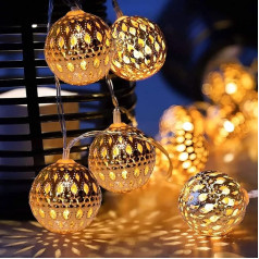 Vintage Lampshade Fairy Lights, KINGCOO 20 LED Rose Gold Metal Polygon Lantern Moroccan Ball Geometric Lights Battery Operated for Home Patio Garden Wedding (Globe)