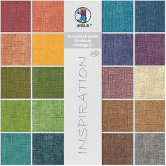 Ursus 80820099 Scrapbook Paper Pad, Struktura Vintage 2, approx. 30.5 x 30.5 cm, 220 g/m², 20 Sheets in 20 Different Colours, Dyed, Printed on One Side with Vintage Effect